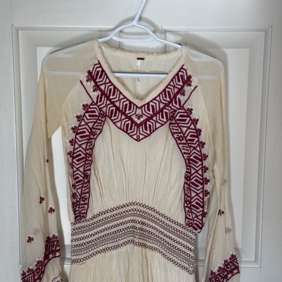 Free People Neo Folk Embroidered boho midi Dress elastic waist 33967 - Picture 7 of 15